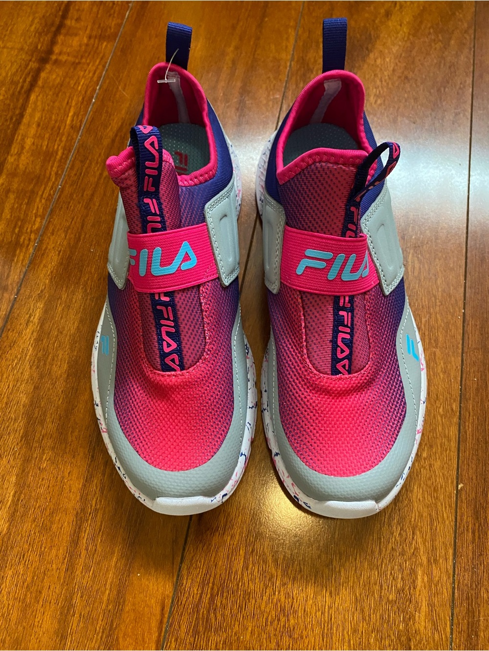 Fila Kids Pink and Navy Slip-On Athletic Sneakers with Gray Accents
